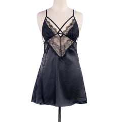 Midnight Allure Satin & Lace Slip Dress - 6016