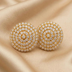 Golden Round Zircon Stud Earrings - Each Set